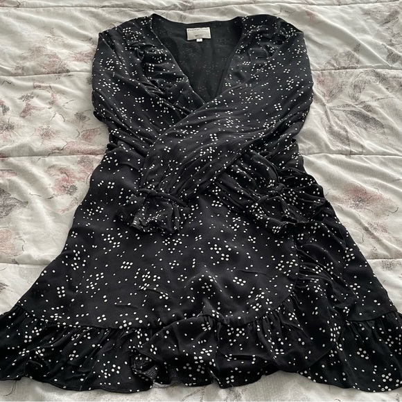 Privacy Please Revolve wrap black polka dots long sleeve mini dress, size S boho - Picture 7 of 15